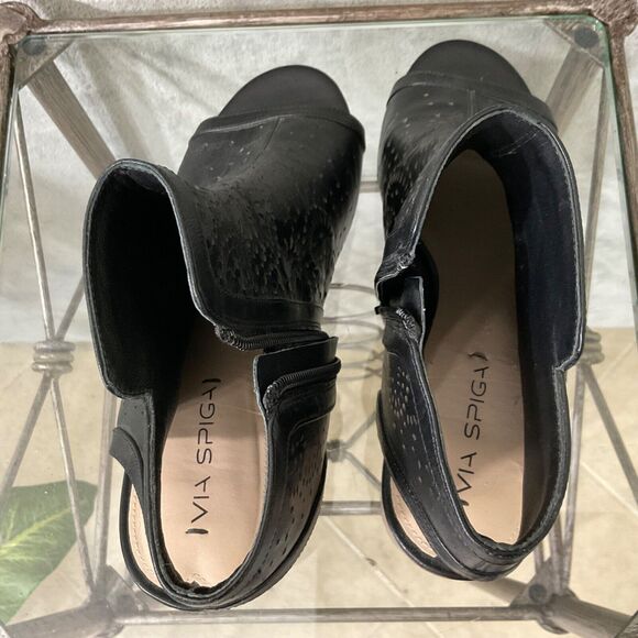 Via Spiga  Open Toe Block Heel leather Ankle Booties women’s  Size 10 Black - Picture 10 of 11